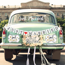 Just Married Car Decoration Set Banner Decals Magnets Wedding Sign Kit