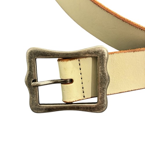 Lucky Brand Large Leather Belt Embroidered Country Western Ivory Blue Threads - Picture 3 of 6