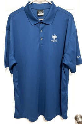 SEDGWICK TECH Logo Men Blue Short Sleeve Dri-Fit Golf Casual Polo Shirt XL Nike