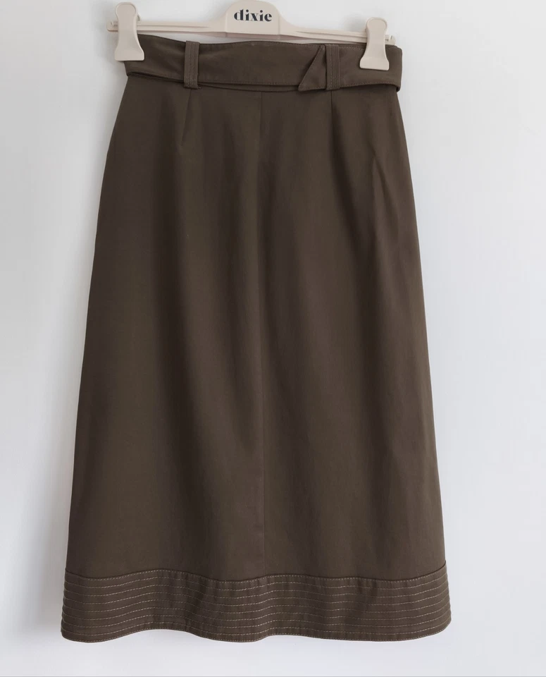 Massimo Dutti Brown/Khaki Pencil Denim Midi Skirt with Pockets and Belt_UK8 EU36 - Image 4 of 4