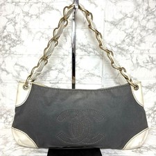 CHANEL Chain Tote/Handbag Coco Mark Canvas Shoulder Bag Used Made in Italy