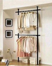 Image of Wardrobe Clothes Rail Telescopic Organiser Hanging Rack Adjustable Storage Black