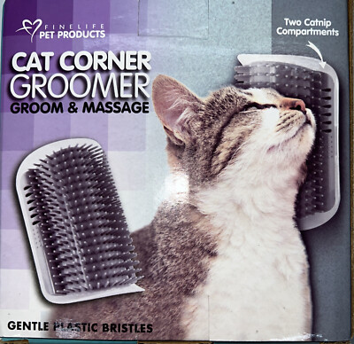 Fine Life Products Cat Corner Groomer Brush Keep Cats Clean and Occupied