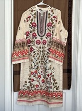 Women Cotton Kurti with Bead Size- M Chest- 38in Length- 41in Color-off White