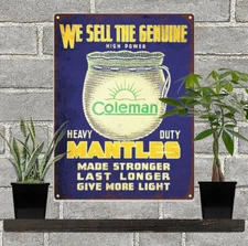1920s Coleman Lantern Mantles Advertising Ad Baked Metal Repro Sign 9x12 60149