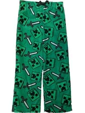 Boys Green Fleece Minecraft Pajama Bottoms Mine Craft Lounge & Sleep Pants