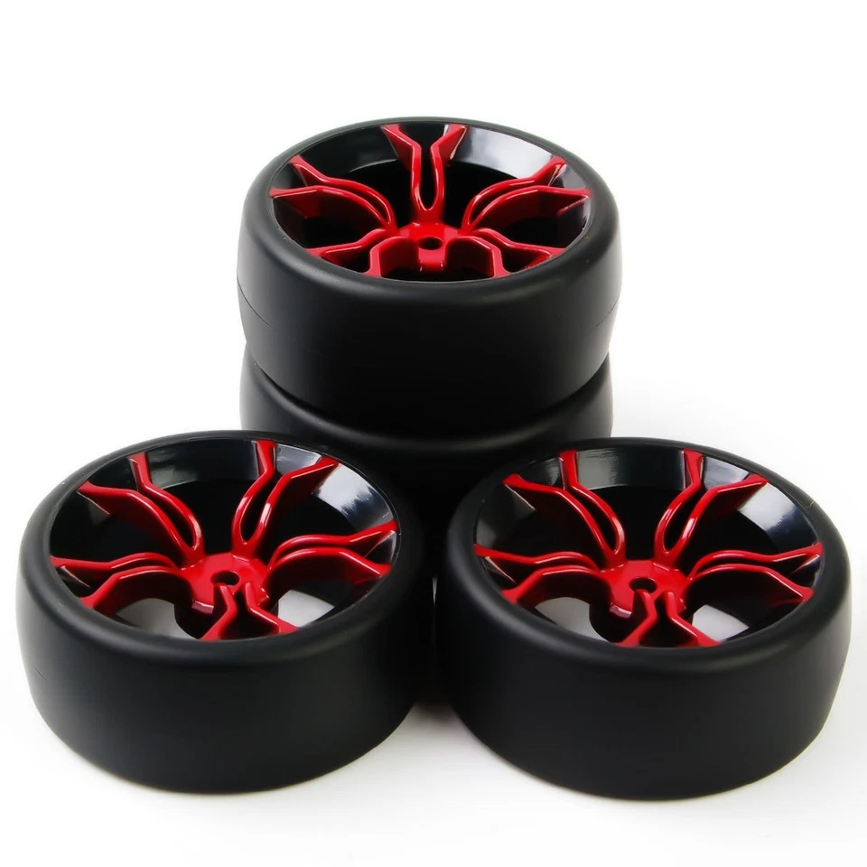 4X 1:10 Drift Tires Wheel&Rim 12mm Hex PP0477&MPNKR For HSP HPI RC On Road Car - Image 3 of 4