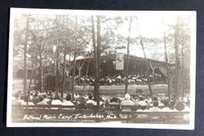 National Music Camp Interlochen MI c1950 Real Photo Postcard RPPC UNP Crowd Flag