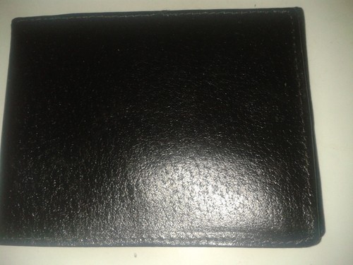 Vintage black leather wallet. Abstract cross stitch front (A38) - Picture 2 of 6