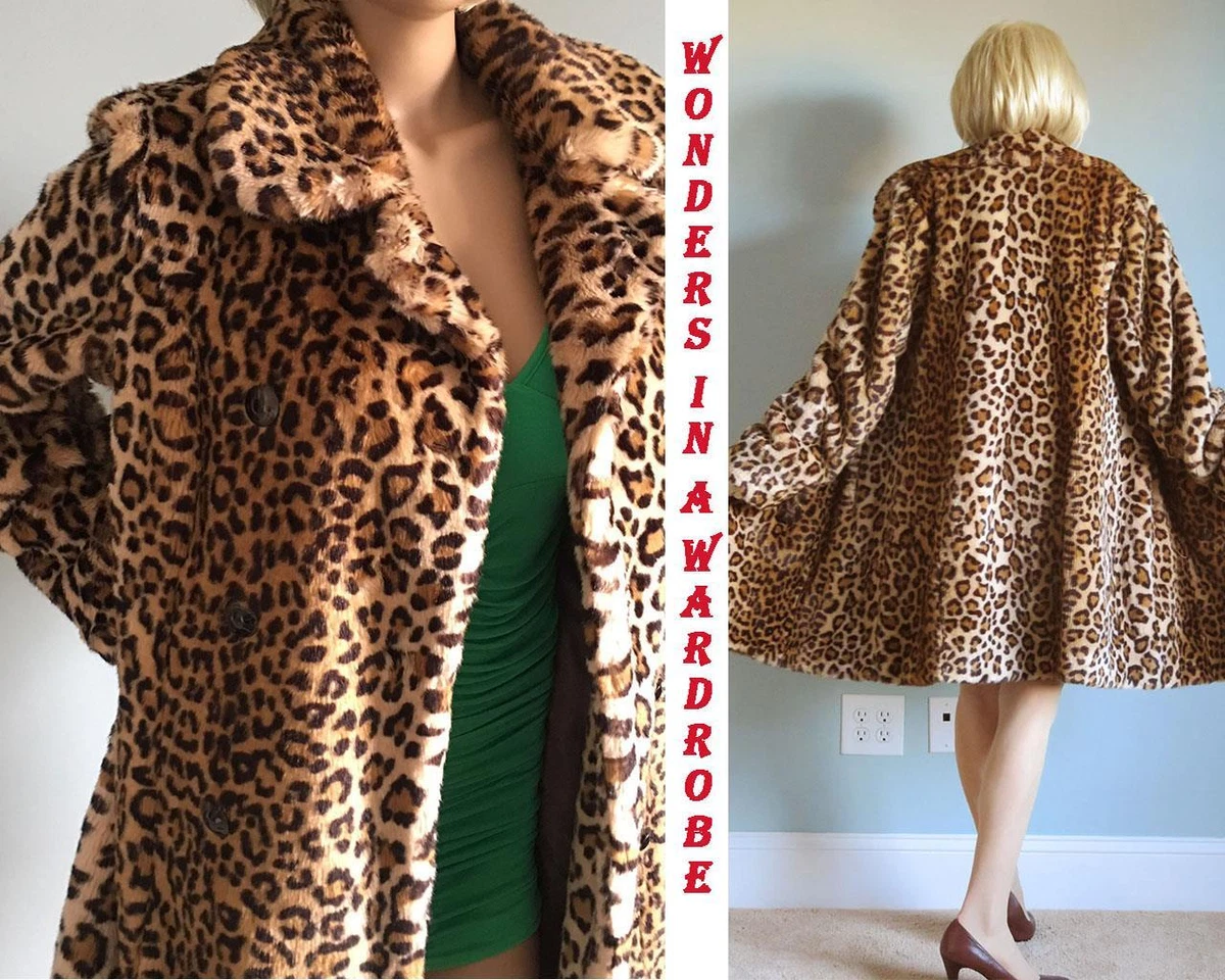 LEOPARD PRINT VERY SOFT FAUX FUR COAT knee length RETRO STYLE M eBay