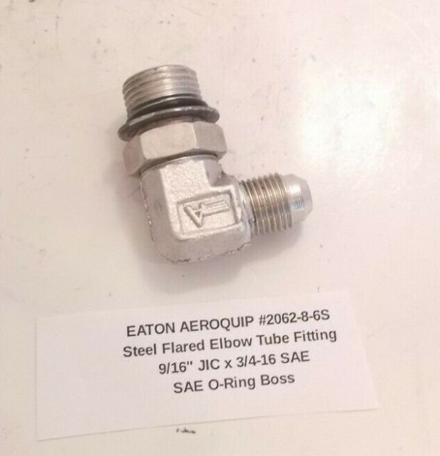 90 Degree Elbow Eaton Aeroquip 2062-8-6S Steel Flared Tube Fitting 9//16 Male JIC x 3//4 O-Ring Boss Male