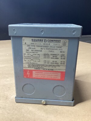 SQUARE D DRY TYPE TRANSFORMER 250SV1B SINGLE PHASE TYPE S 60HZ #107A110PR2*CO