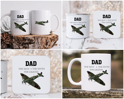 Papa Spitfire Keramik oder Metall Becher & Untersetzer Vatertag Geburtstag Geschenkidee