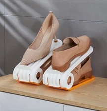 2pcs Adjustable Double Layer Shoes Storage Rack