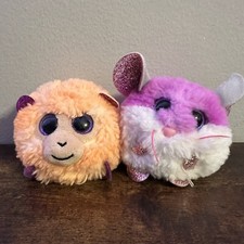 SET of 2 TY Puffies COLBY Mouse  COCONUT Monkey 4 Inch 