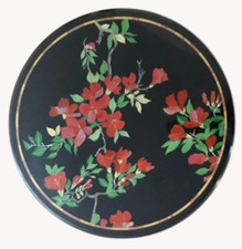 Tavolino da pranzo 12'' nero rotondo marmo intarsiato malachite mosaico decoro f19