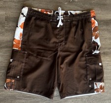 HANG TEN Swim Board Surf Shorts Size XL Brown  White Mesh Lined