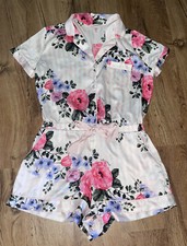 Pijama Victoria Secret Rosa Satinado Floral Rayas Pijama Talla MEDIANO