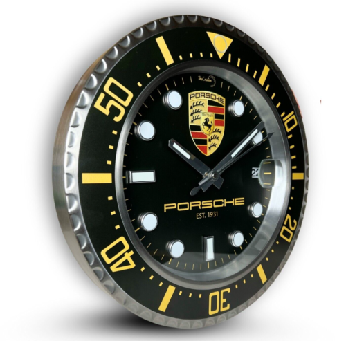Luksusowy zegar ścienny PORSCHE z lupą DATE Projekt wnętrza Samochód sportowy - Zdjęcie 1 z 4
