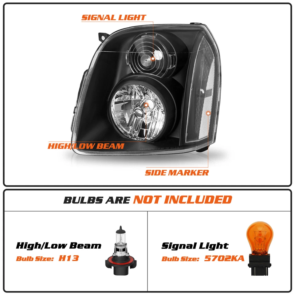 Conjunto de faros transparentes negros L+R para GMC Yukon XL 1500 2500 2007-2014 Denali Foto 2 de 4