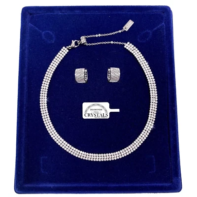 TBT-GIOIELLI Girocollo Fascia 6mm 3File + Orecchini pl. oro 18k Donna con Cristalli Zirconi