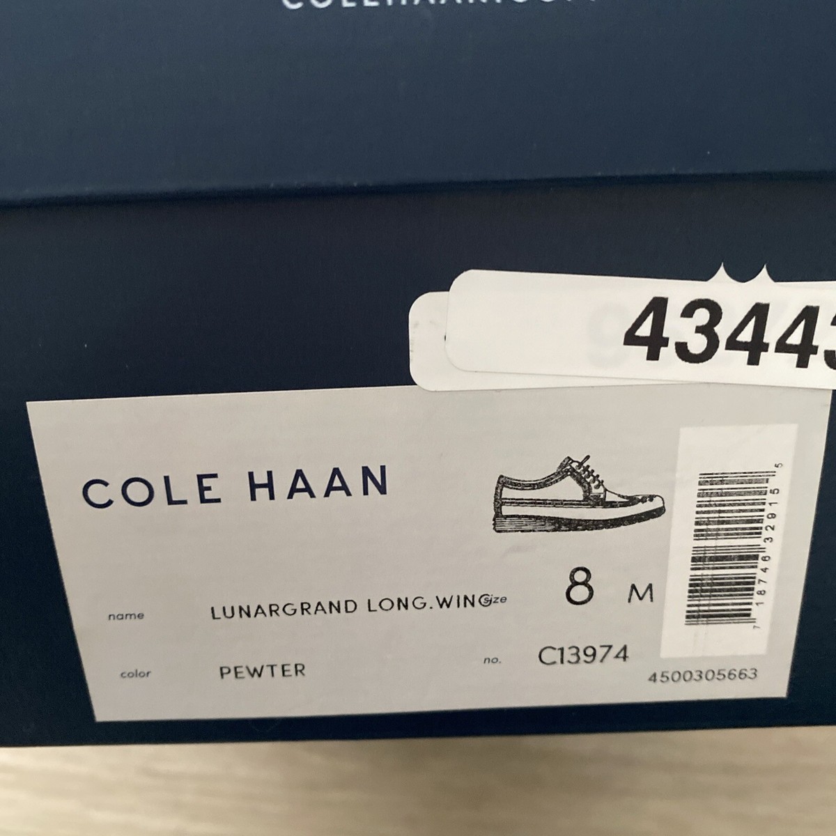 Brand New Men's Cole Haan Pewter Lunargrand Long Wing Shoes
