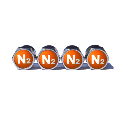Orange N2 Nitrogen Valve Caps - Brass Alloy - Chrome Coated - Type 1