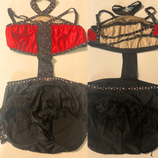 Pumpers solo Custom mature red fringe dance costume leotard MA-Medium adult