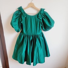 Sz 12  JANIE AND JACK SPECIAL OCCASION Green DRESS Satin Bow Tulle
