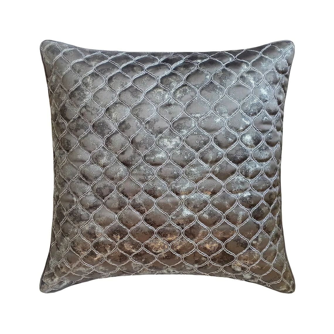 Couch Pillow Case Grey 16"x16", Home Decor Silk Lattice Trellis Quilted - Reza