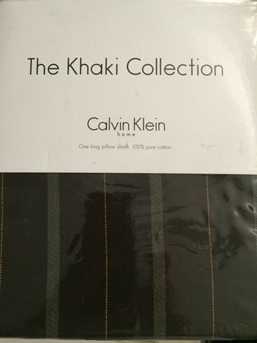 RARE CALVIN KLEIN MOSS TWILL 1 KING SHAM BROWN JADE GREEN YELLOW GOLD STRIPES - Picture 2 of 5