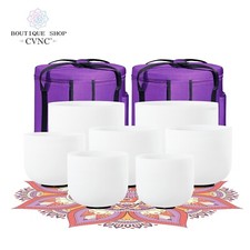 CVNC 432Hz 9-16" Set 7pcs Crystal Singing Bowl Bags Heal Bath Powerful Sound