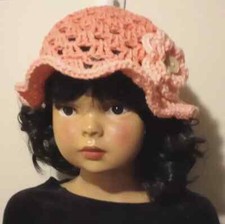 handmade crochet baby toddler hat beanie bucket brim 1-3 years coral granny
