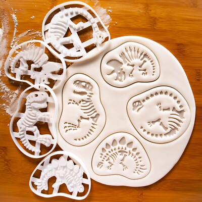 Set of 4 Dinosaur Fossil Cookie Cutters -Stegosaurus Triceratops Long Neck T-rex