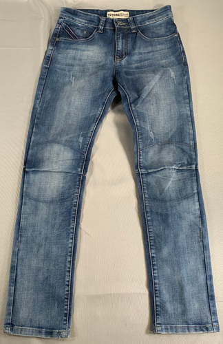 Yutong Jeans Mens 29x32 Slim Straight Fit Blue Moto Style Denim Distressed Wash