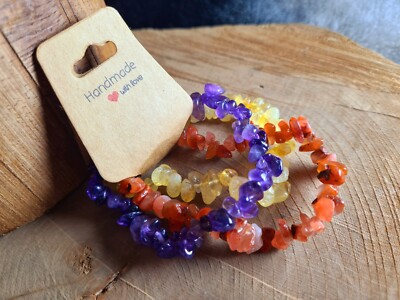 3er Set Kristall Armbänder: Citrin, Amethyst, Karneol, einzigartiges Armbänder Set, 