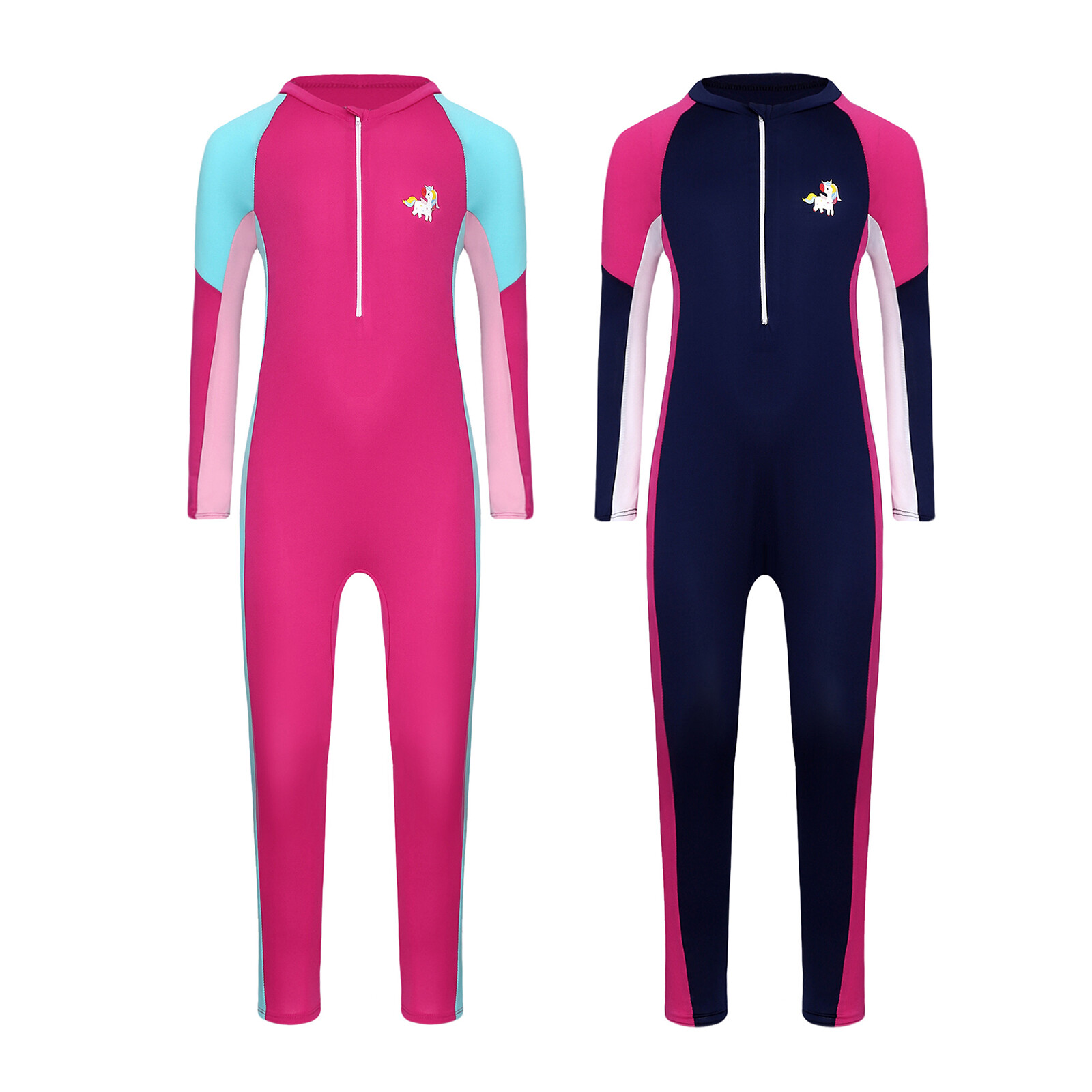 UK Kids Girls Full Length Swimming Costume One-Piece Rash Guard Swimsuits Suits image 2