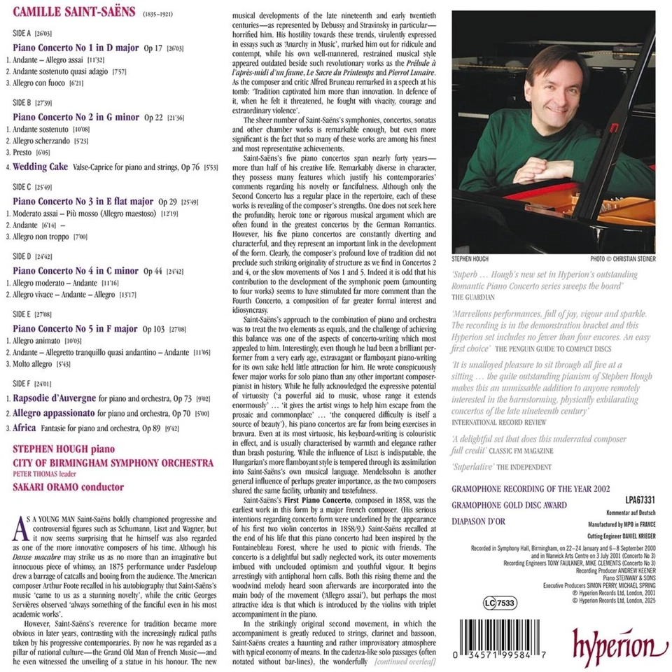 Saint-Saens Complete Works for Piano & Orchestra HOUGH Hyperion 3 LP New Sealed - Image 2 of 2