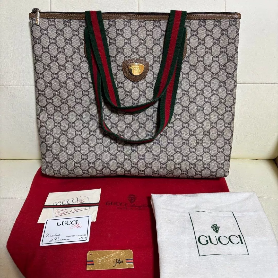 Sac fourre tout femme Gucci vintage Sherry Line GG cuir PVC marron occasion authentique