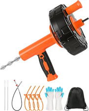 Drain Auger 25 Ft, Auto Feed Plumbing Snake Hair Clog Remover with Drill Adapter