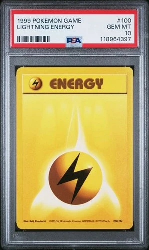 1999 POKEMON GAME #100 LIGHTNING ENERGY PSA 10 GEM MINT BASE SET UNLIMITED