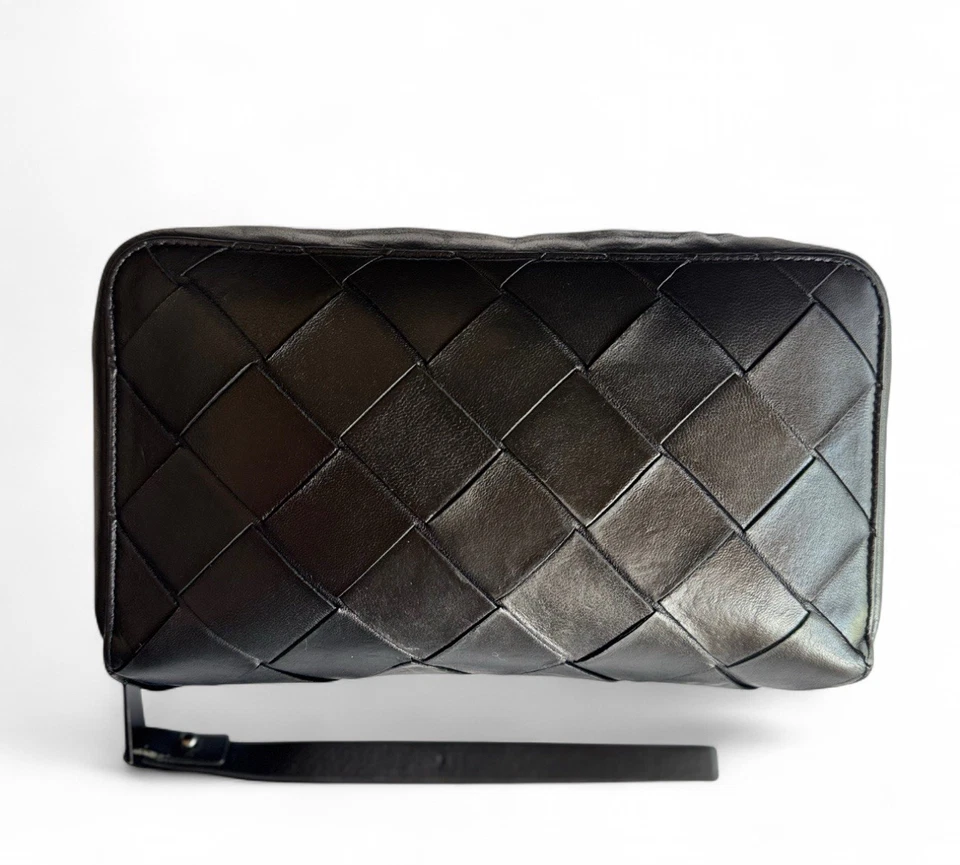 Bottega Veneta intrecciato clutch bag leather Black Second Bag Mens Authentic - Image 3 of 4