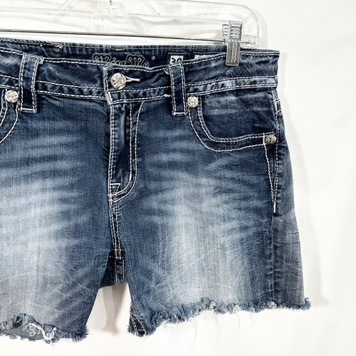 Miss Me Size 30 Denim Shorts Mid Rise Easy Bermuda Jean Shorts Embellished 779 - Picture 9 of 9