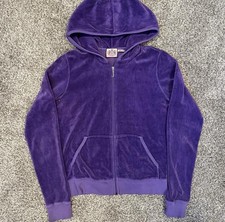 Vintage Juicy Couture Y2K Velour Velvet Zip Up Purple Hoodie Sweatshirt Sz M