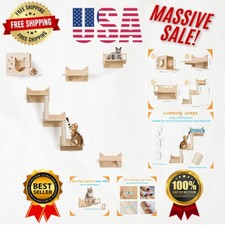 Space-Saving 9-Piece Cat Furniture - Pine Shelves with Scratching Posts Ladder