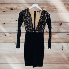 G1 Lulus Lace Plunge v dress cocktail party women's XS Bodycon black