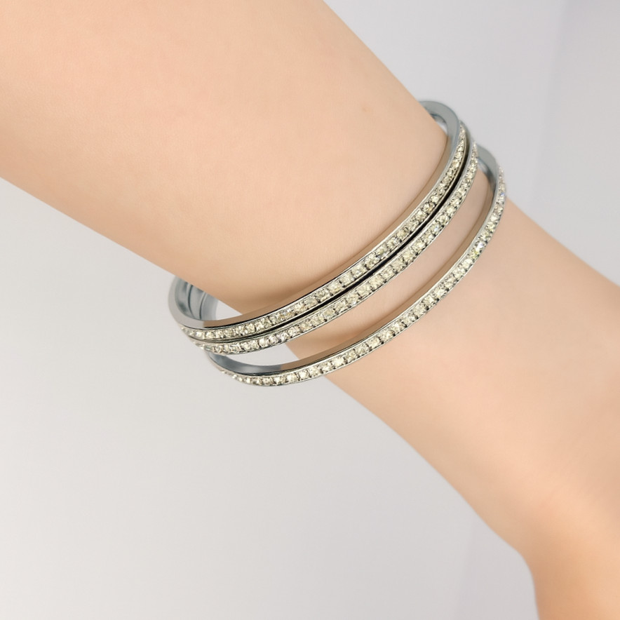 Carolee Stackable Silver Crystal Bangles 3pc - pu… - image 3