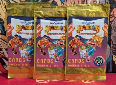1991 Sgorbions Italian Gruesome Greetings Cards 3 Sealed Packs Scratch N Stink