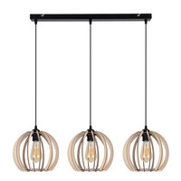 HäNgelampe Schwarz E27 Holz Metall 3-Flammig Esszimmer Pendelleuchte 80 Cm Lang