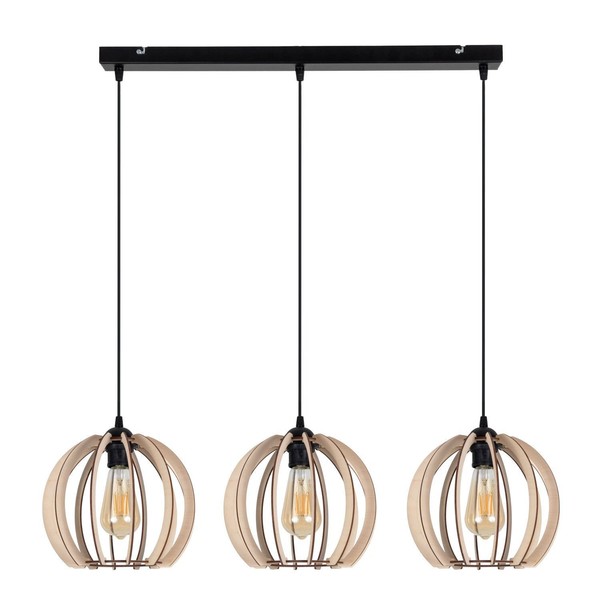 HäNgelampe Schwarz E27 Holz Metall 3-Flammig Esszimmer Pendelleuchte 80 Cm Lang-image